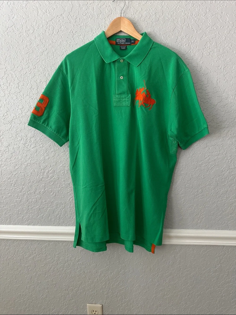 Polo by Ralph Lauren Green Polo with Orange Logo and Sleeve Number